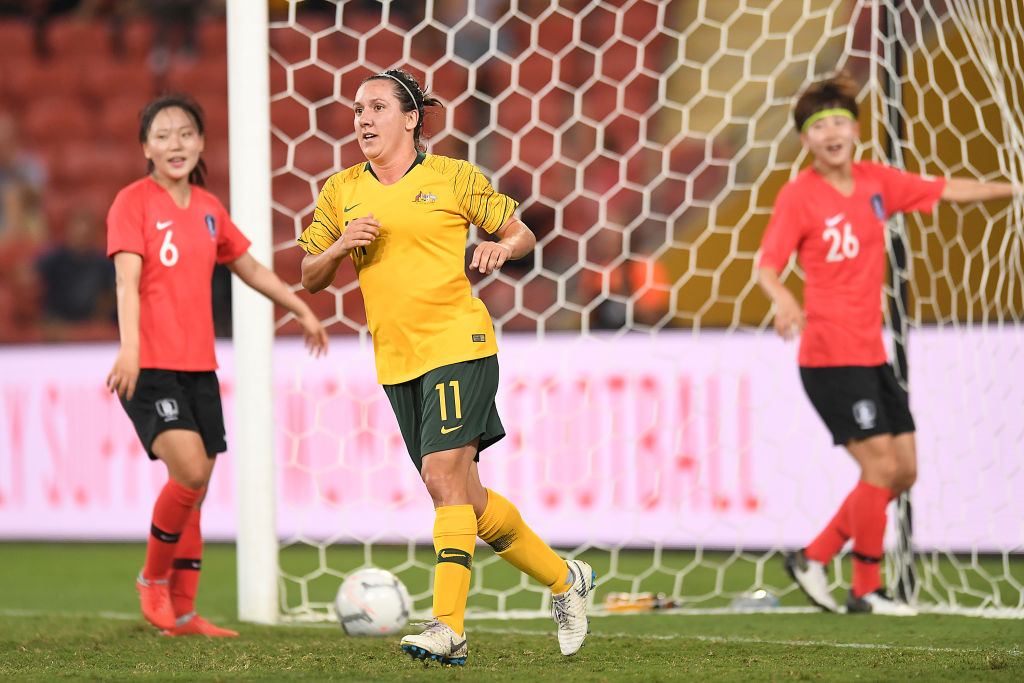 Lisa De Vanna scores for Australia against Korea Republic in March 2019 Lisa De Vanna scores for Australia against Korea Republic in March 2019