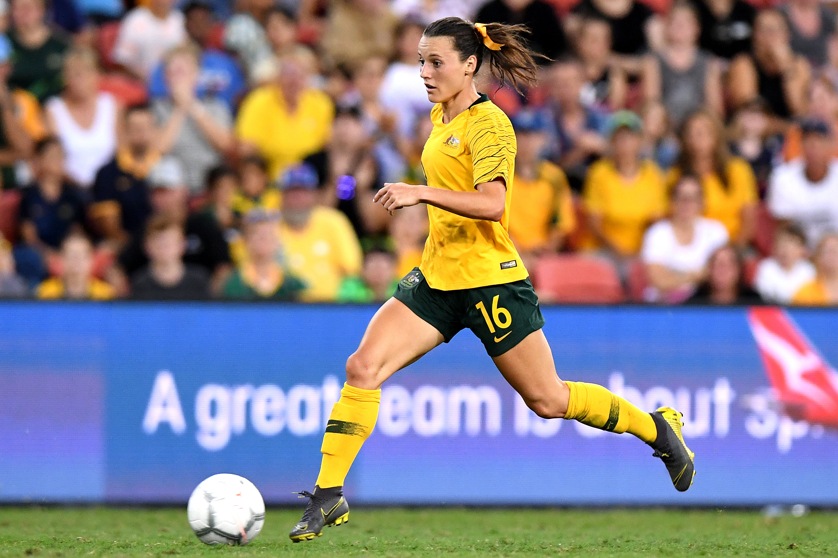 Hayley Raso on the ball for the Westfield Matildas during this year's Cup of Nation's Tournament Hayley Raso on the ball for the Westfield Matildas during this year's Cup of Nation's Tournament