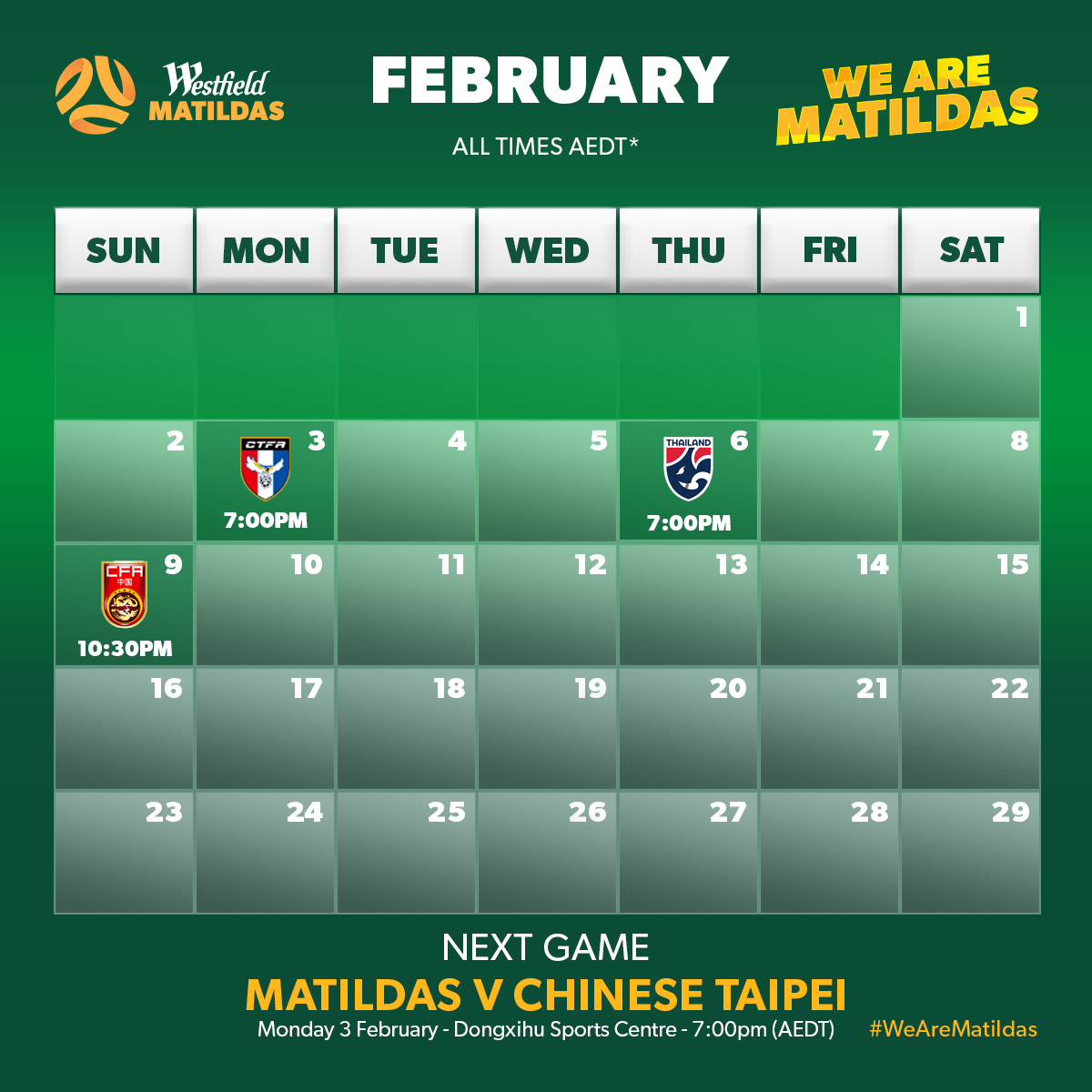 Matildas key 2020 dates graphic Matildas key 2020 dates graphic