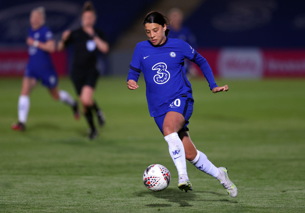 Sam Kerr Chelsea Sam Kerr on the ball against Everton FA Cup