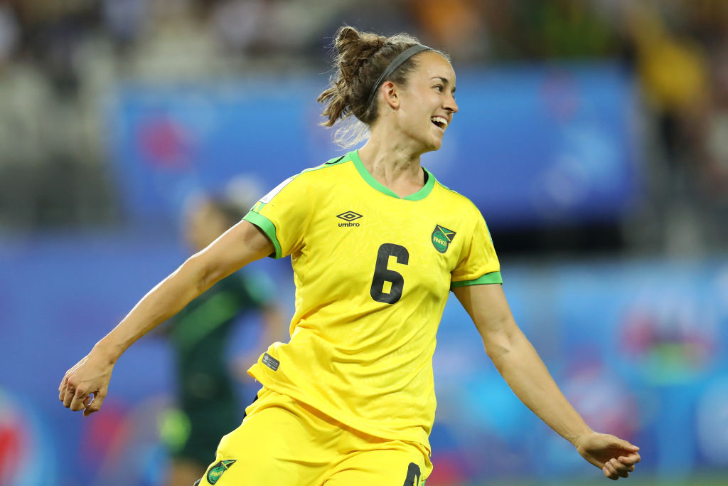 Havana Solaun of Jamaica celebrates after scoring her team's first goal during the 2019 FIFA Women's World Cup France group C match between Jamaica and Australia at Stade des Alpes on June 18, 2019 in Grenoble, France. (Photo by Maja Hitij/Getty Images) Havana Solaun of Jamaica celebrates after scoring her team's first goal during the 2019 FIFA Women's World Cup France group C match between Jamaica and Australia at Stade des Alpes on June 18, 2019 in Grenoble, France. (Photo by Maja Hitij/Getty Images)