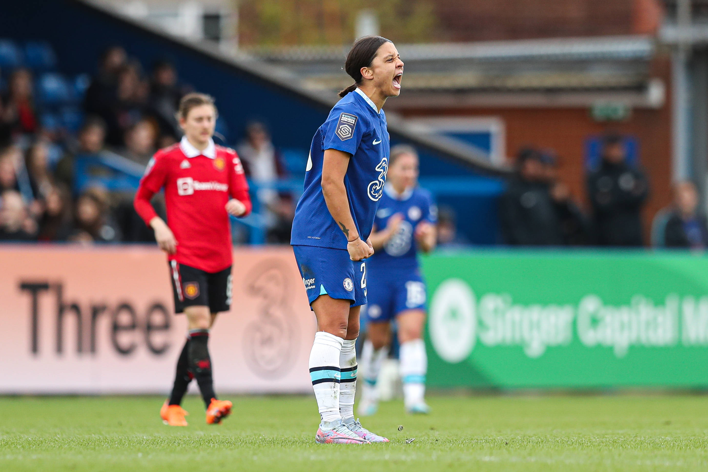 Sam Kerr of Chelsea celebrates after the The FA Women s Super League match at Kingsmeadow, Kington Upon Thames. Picture credit should read: Kieran Cleeves / Sportimage Sam Kerr of Chelsea celebrates after the The FA Women s Super League match at Kingsmeadow, Kington Upon Thames. Picture credit should read: Kieran Cleeves / Sportimage