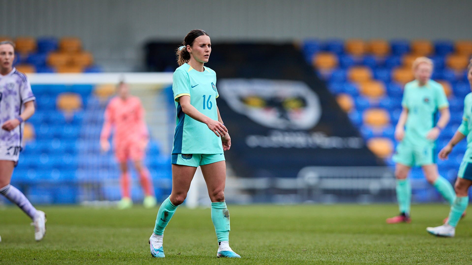 Hayley Raso during Australia's game against Scotland in London. (Photo: Rachel Bach/By The White Line)