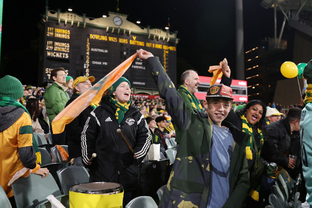 ADELAIDE, AUSTRALIA - MAY 31: General View of the Matildas Active Support during the international friendly match between Australia Matildas and China PR at Adelaide Oval on May 31, 2024 in Adelaide, Australia. (Photo by Maya Thompson/Getty Images)