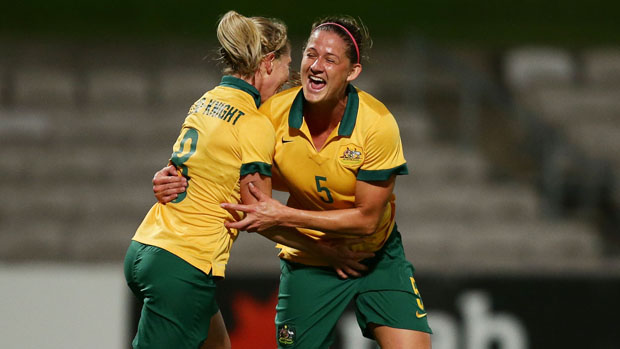 Laura Alleway celebrates a goal with Elise Kellond-Knight. Laura Alleway celebrates a goal with Elise Kellond-Knight.