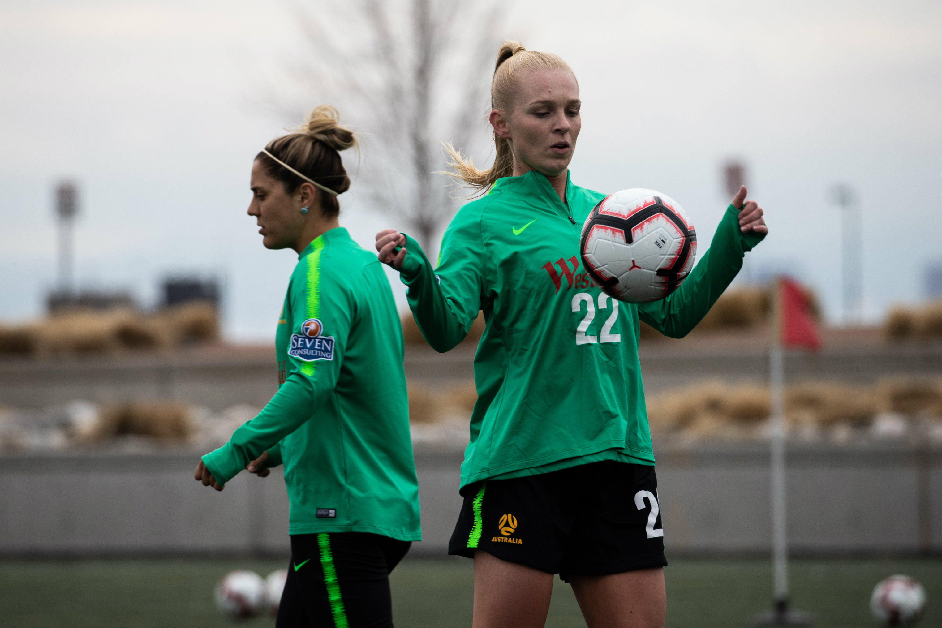 Liz Ralston controls the ball during training in Denver