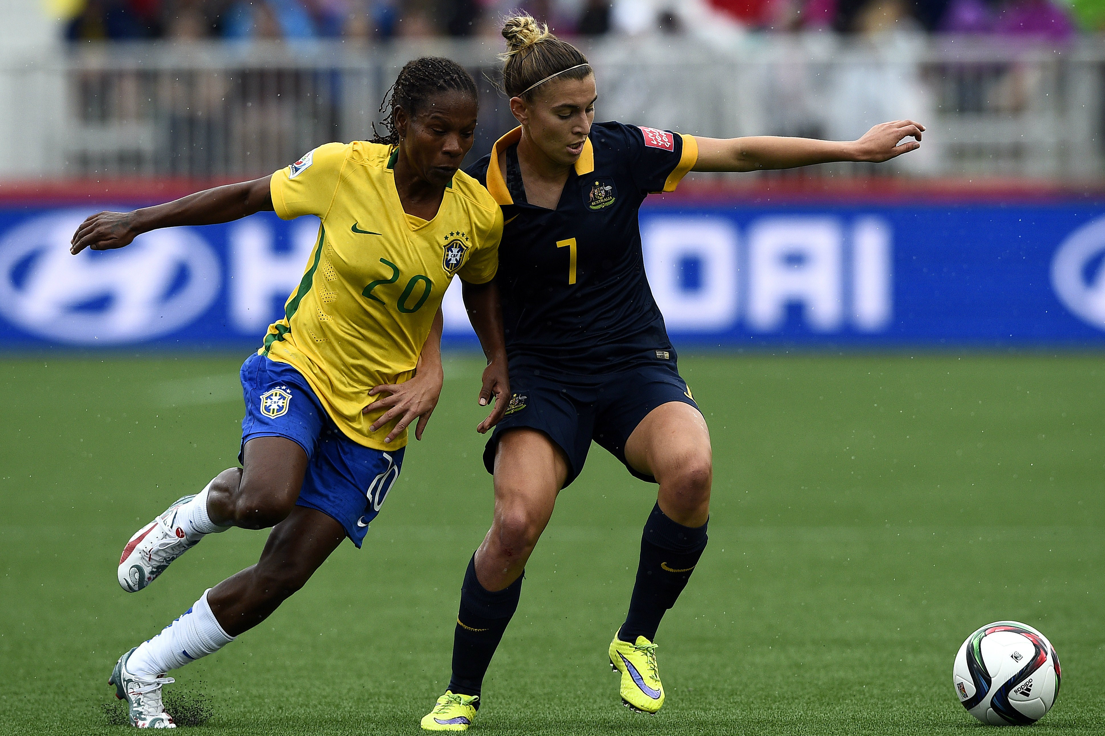 Steph Catley in action against Brazil at the 2015 FIFA Women's World Cup in Canada