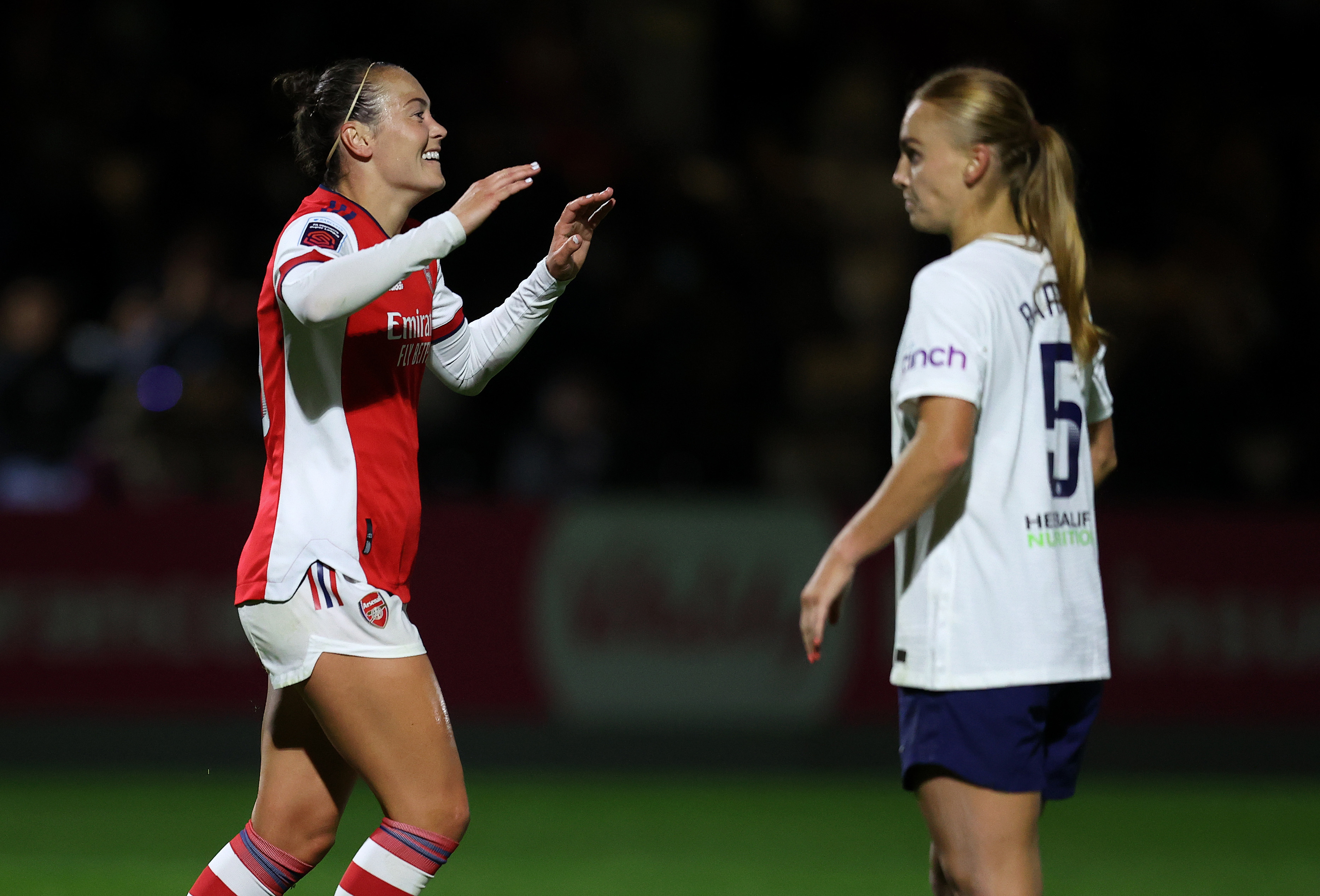 Caitlin Foord celebrates her goal against Spurs in the Women's FA Cup.