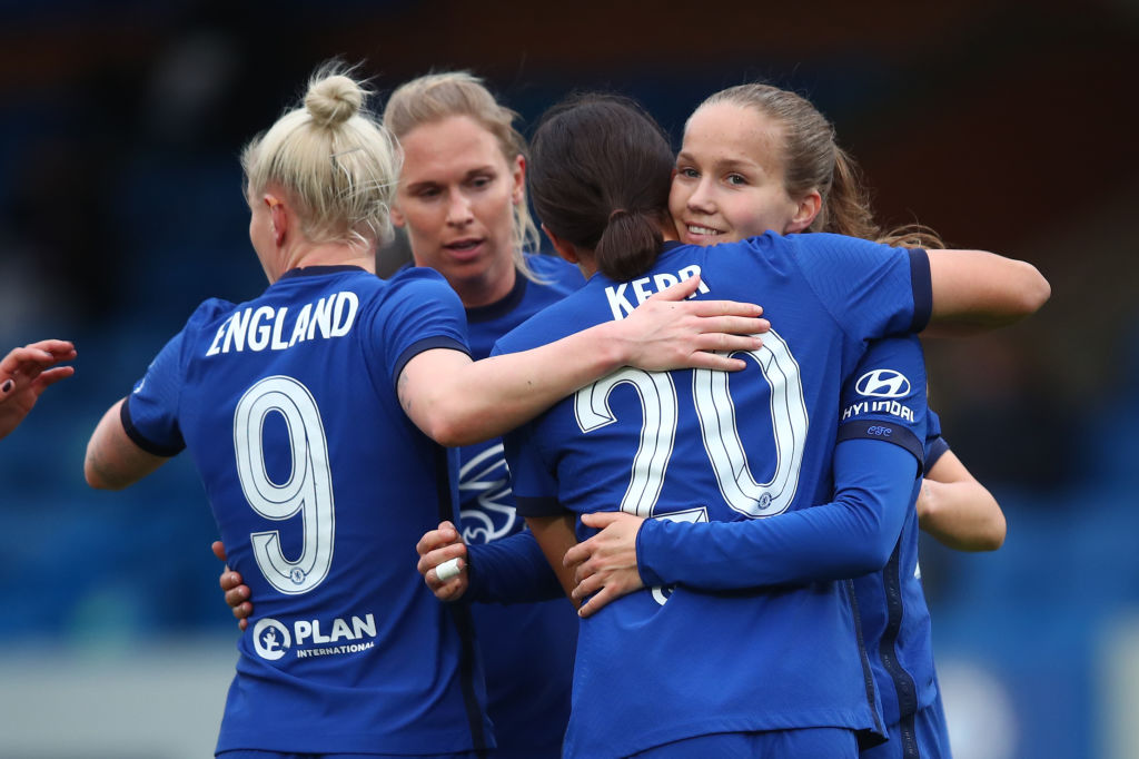 Chelsea celebrating thier 3-0 win over Everton in the Women's FA Cup (Photo: GettyImages)