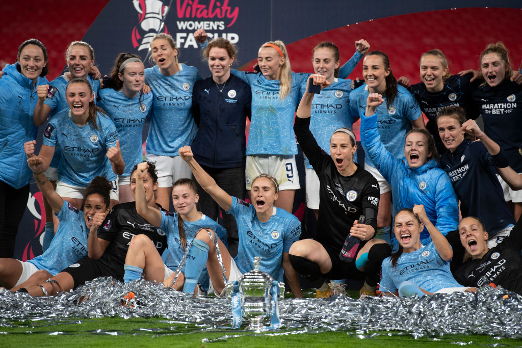 Manchester City celebrate winning the Vitality Women's FA Cup Final