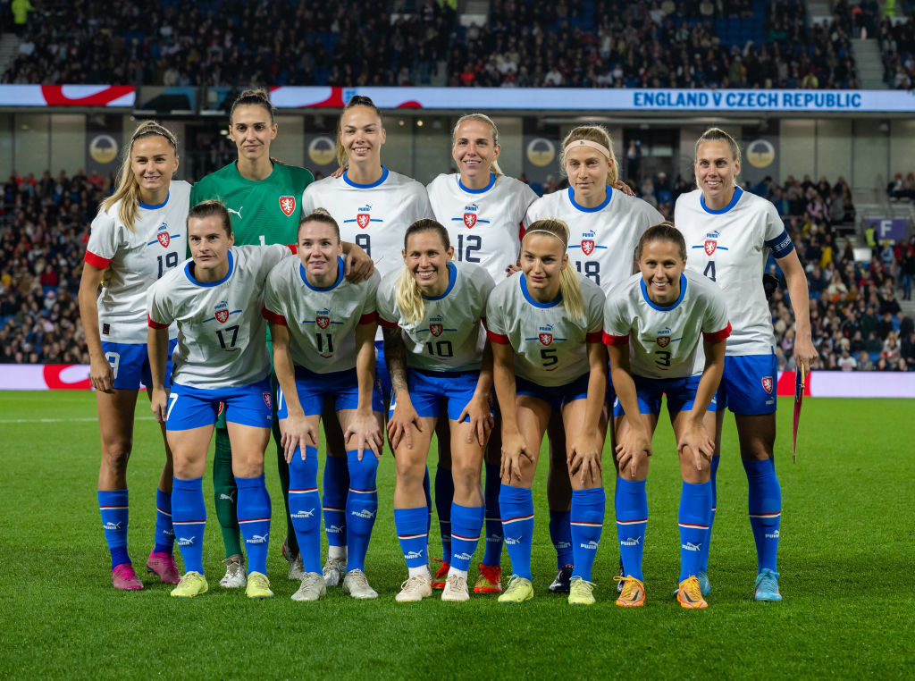 Czechia starting line-up, team photo during the Women's International Friendly match between England and Czechia at American Express Community Stadium on October 10, 2022, in Brighton, England. (Photo by David Horton - CameraSport via Getty Images)