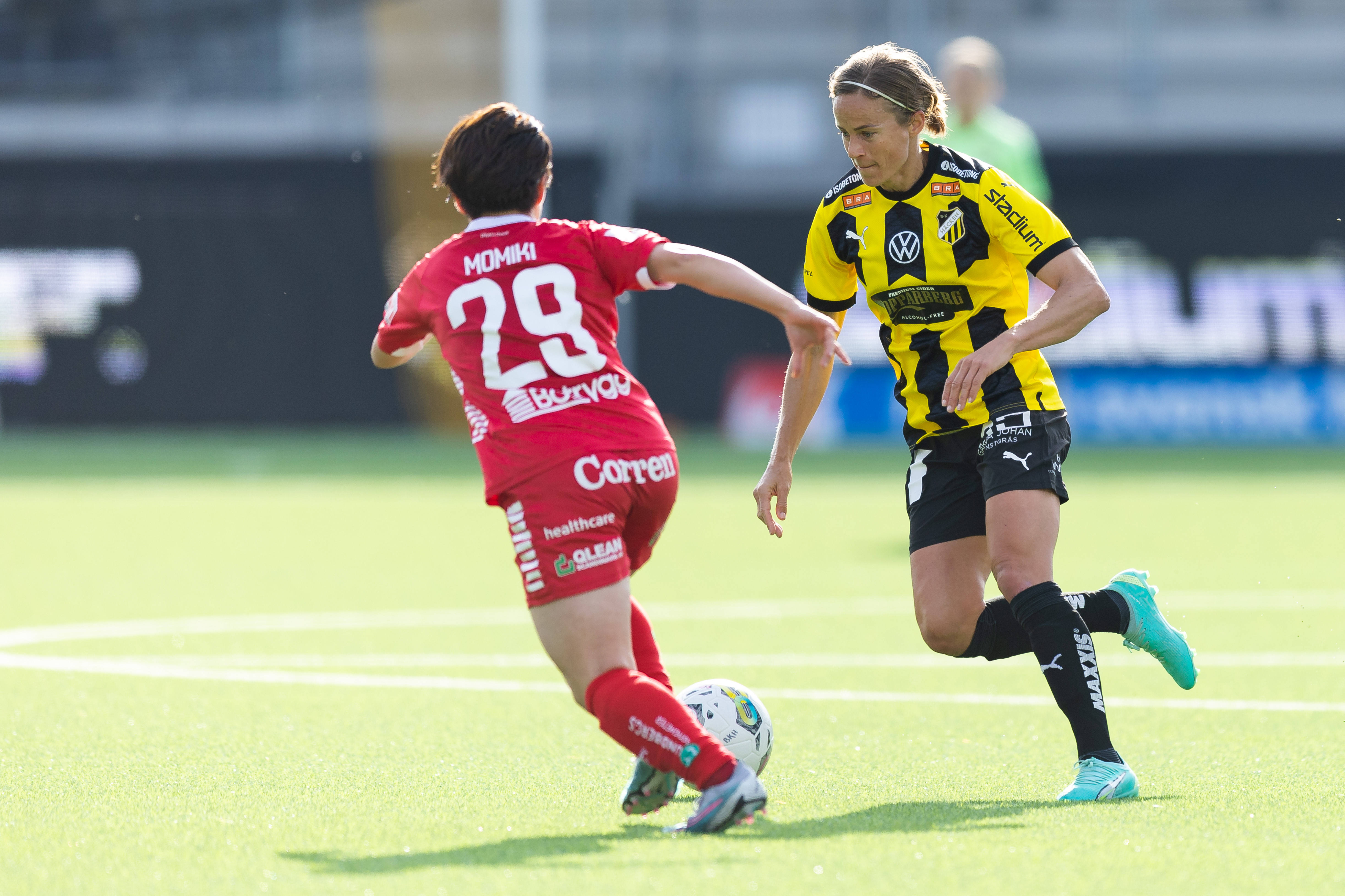 Häckens Aivi Luik under Damallsvenskan fotballkamp mellom Häcken og Linköping 19. mai 2023 i Gøteborg.