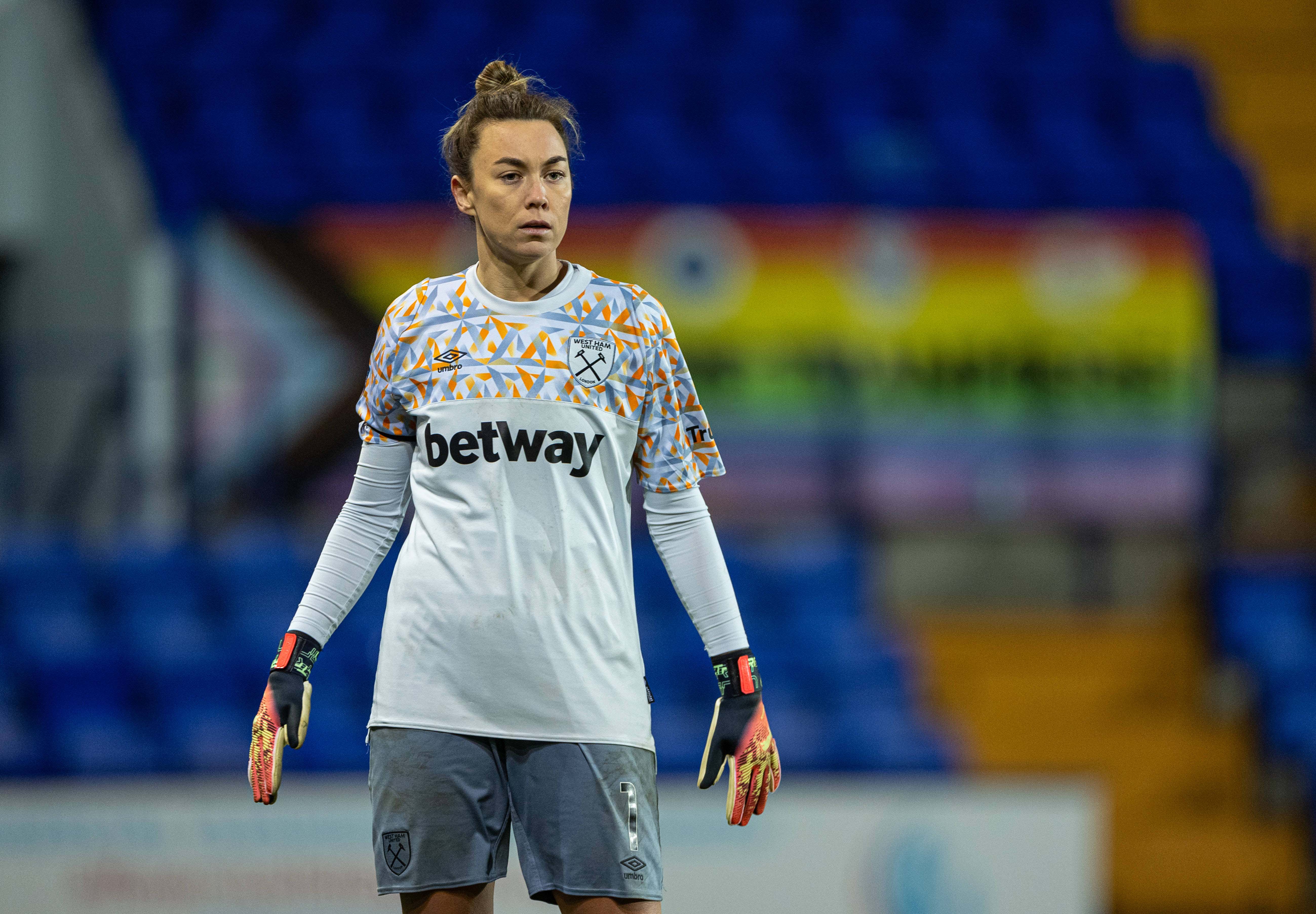 West Ham United s goalkeeper Mackenzie Arnold during the FA Women s League Cup Quarter-Final match between Liverpool FC Women and West Ham United FC Women at Prenton Park.