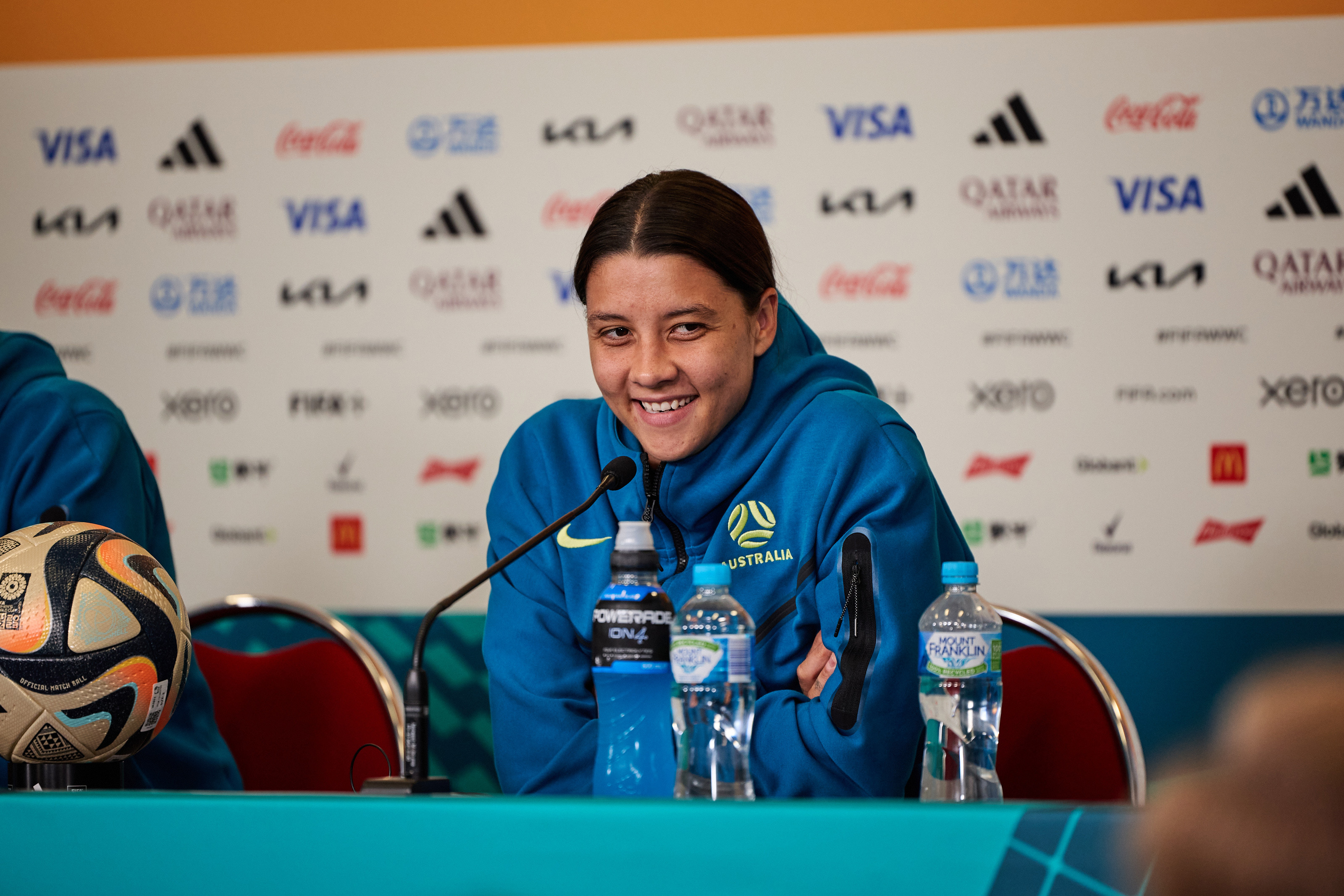 Sam Kerr during the Pre-Match Press Conference before Sweden v Australia. (Photo: Rachel Bach/By The White Line)