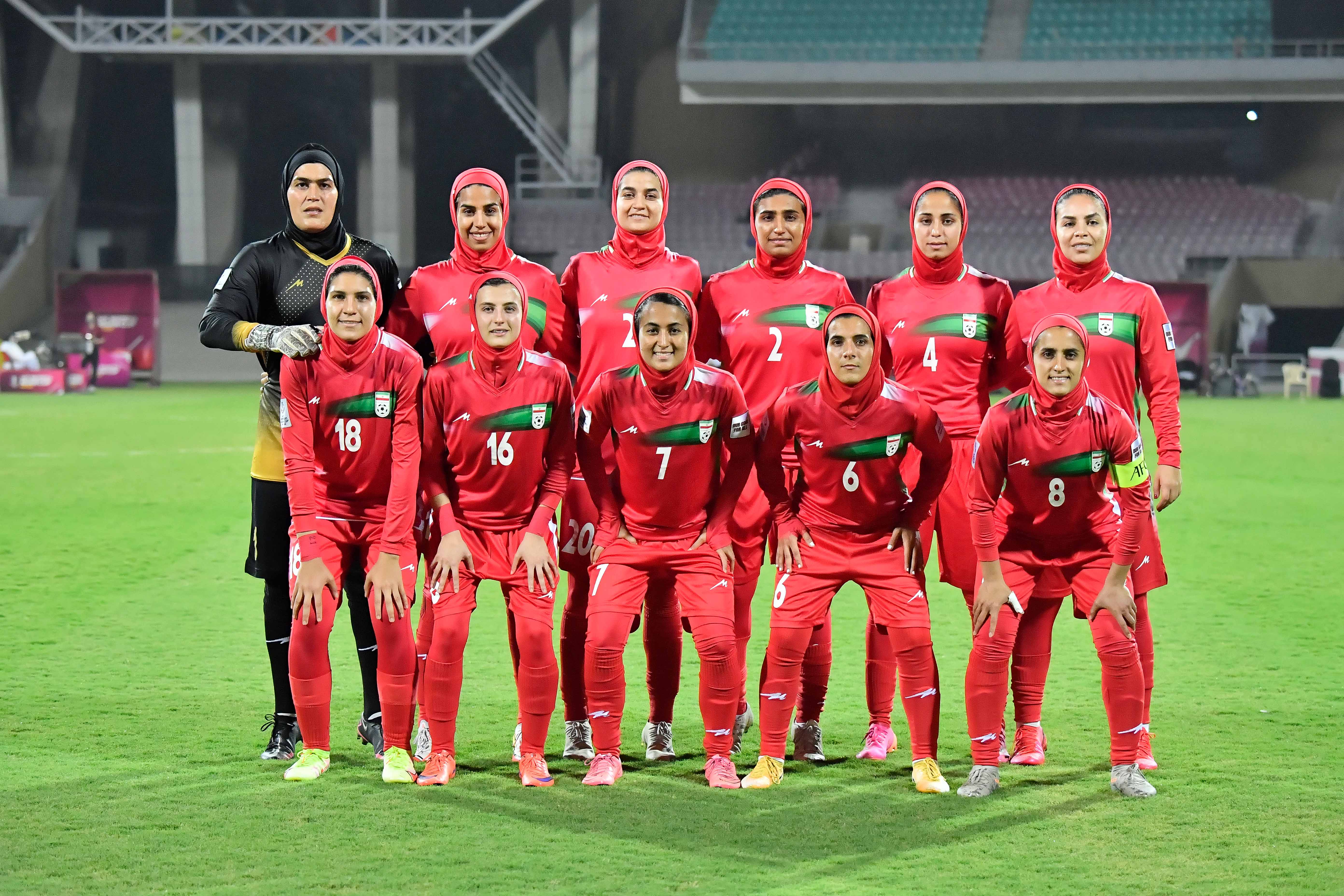 IR Iran players line up for a photo during the AFC Women's Asian Cup Group A match between Chinese Taipei and Iran at DY Patil Stadium on January 26, 2022 in Navi Mumbai, India.