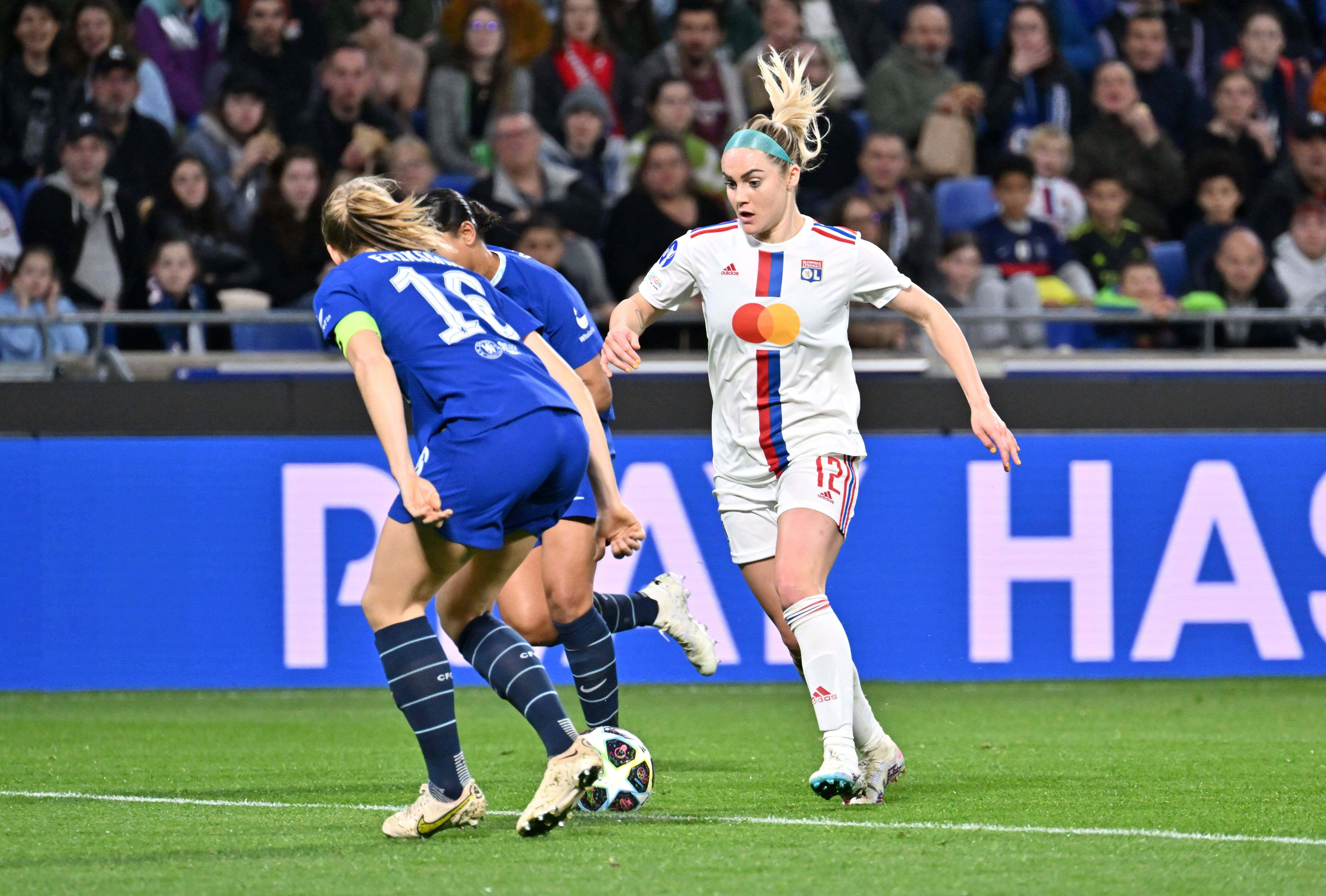 Ellie CARPENTER of Lyon during the Women's Champions League match between Lyon and Chelsea on March 22, 2023 in Lyon, France.