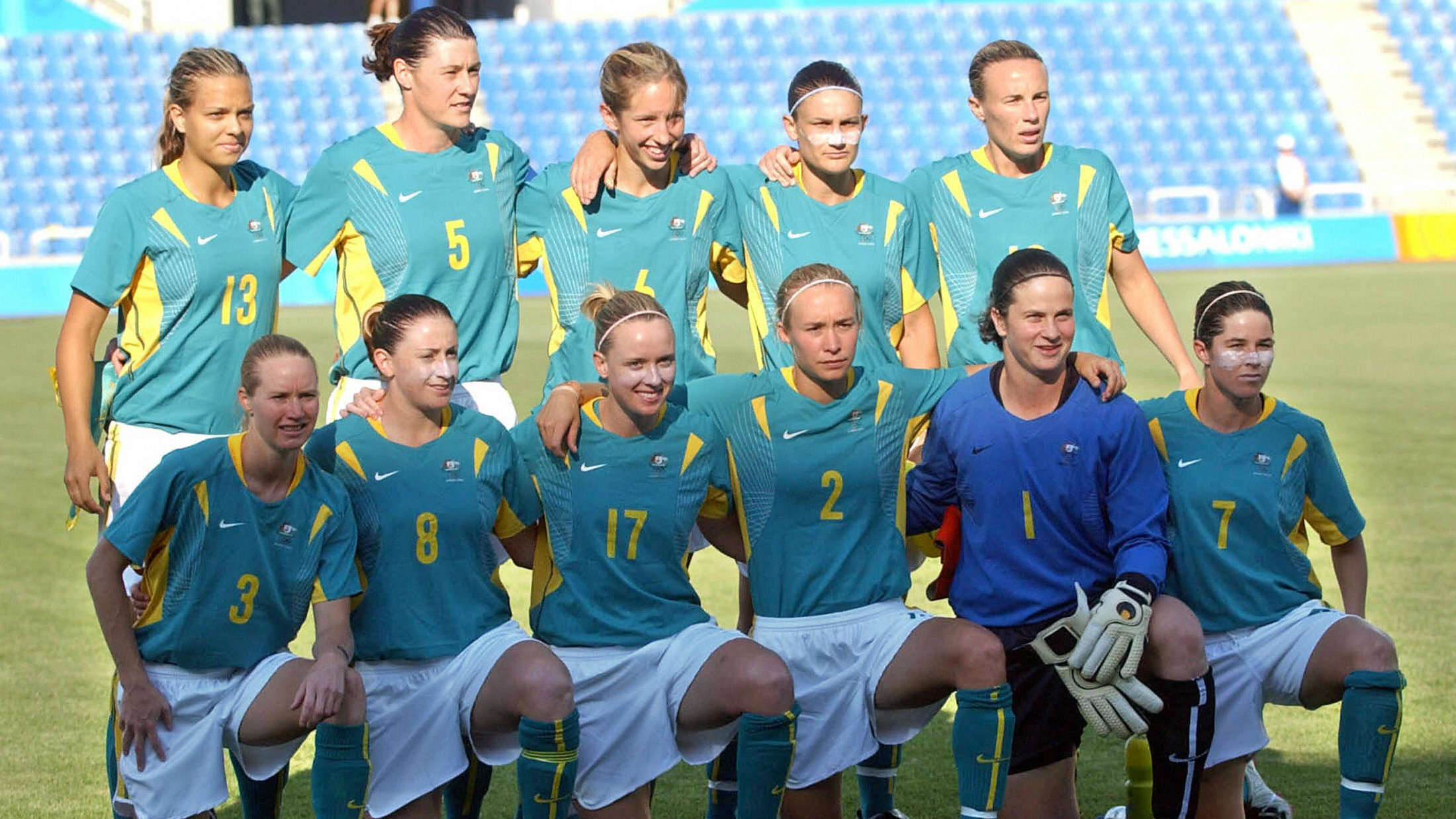 The Westfield Matildas pose for a team photo at the 2004 Athens Olympics.