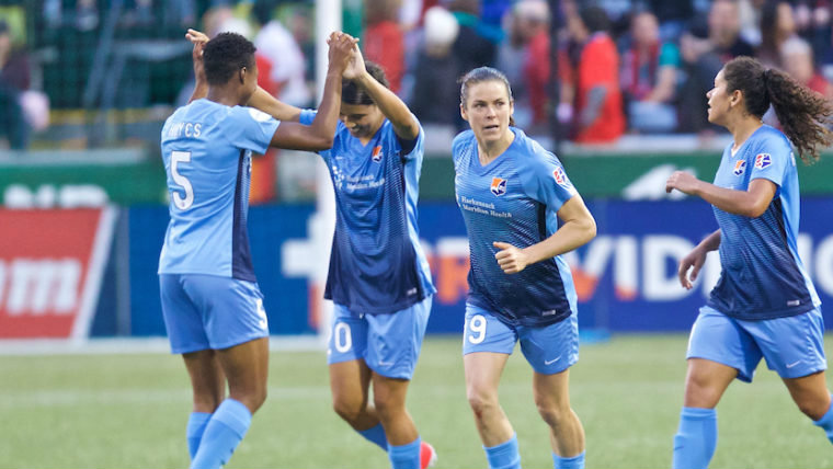 Sam Kerr netted twice over the weekend. Image: Sky Blue FC
