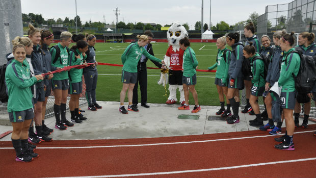 The Westfield Matildas help to officially open a new synthetic field in Vancouver.