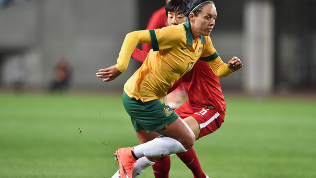 Kyah Simon on the ball during Australia's 1-1 draw with China.