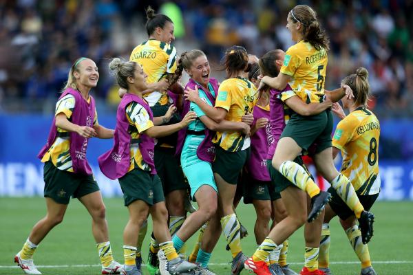 Full-time! The Matildas celebrate a famous win