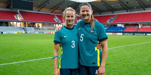 Aivi Luik and Laura Brock after game against Sweden, June 2021