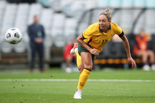 Kyah Simon of the Matildas heads towards goal during game one of the series International Friendly series between the Australia Matildas and the United States of America Women's National Team at Stadium Australia on November 27, 2021 in Sydney, Australia. (Photo by Matt King/Getty Images)