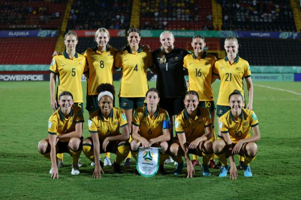 Australia pose for a team photo during a Group A match between Australia and Spain as part of FIFA U-20 Women's World Cup Costa Rica 2022 at Alejandro Morera Soto on August 16, 2022 in Alajuela, Costa Rica. (Photo by Tim Nwachukwu - FIFA/FIFA via Getty Images)