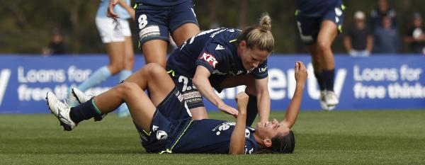 Alexandra Chidiac of Melbourne Victory celebrates a goal during the round 10 A-League Women's match between Melbourne City and Melbourne Victory at Casey Fields, on January 15, 2023, in Melbourne, Australia. (Photo by Darrian Traynor/Getty Images)