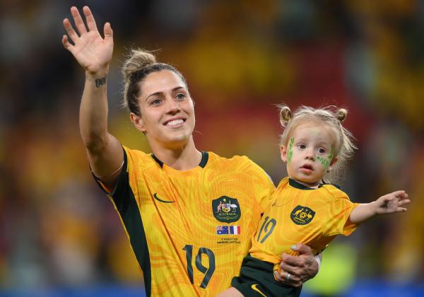 BRISBANE, AUSTRALIA - AUGUST 12: Katrina Gorry of Australia celebrates her team’s victory through the penalty shootout following the FIFA Women's World Cup Australia & New Zealand 2023 Quarter Final match between Australia and France at Brisbane Stadium on August 12, 2023 in Brisbane, Australia. (Photo by Justin Setterfield/Getty Images)
