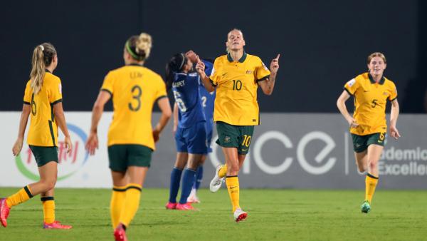 GOAL: Van Egmond - Australia open the scoring against Thailand