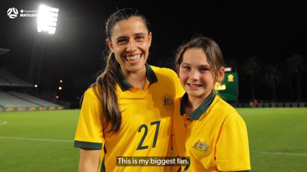 Alex Chidiac met her biggest fan, Mila, after Australia's game against Thailand
