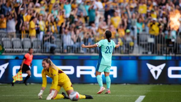 Sam Kerr looks back at her hat-trick and the Matildas' dominant performance