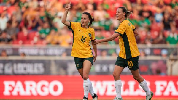 GOAL: Hayley Raso opens the scoring for the Matildas