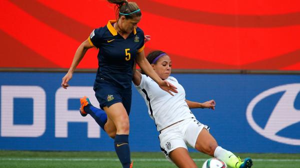 Laura Alleway in action during the Matildas' opening group match against USA.