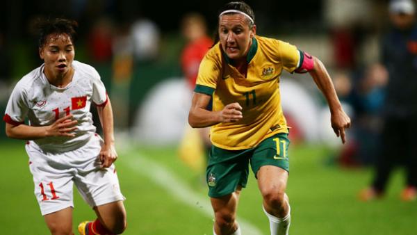 Lisa De Vanna on the ball during Australia's 11-0 win over Vietnam in 2015.