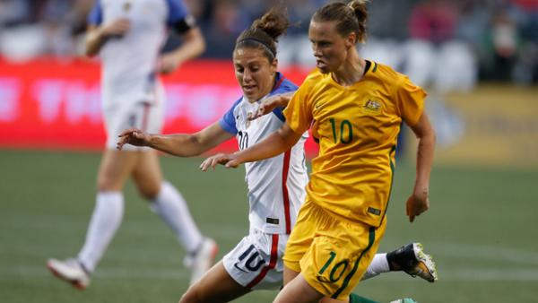 Westfield Matildas midfielder Emily van Egmond on the ball during Australia's win over USA.